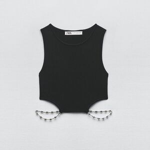 Zara Black Sleeveless Top with Beaded Detail
